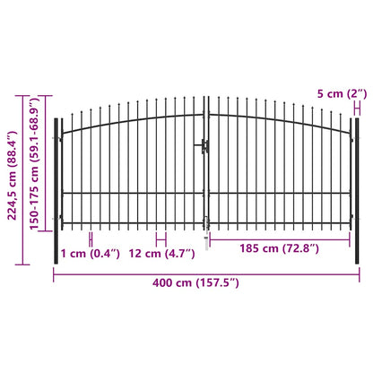 Double Door Fence Gate Woerden with Spear Top 400x224.5 cm