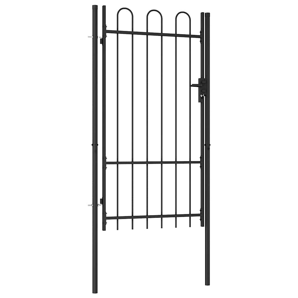Fence Gate Single Door with Arched Top Steel 39.4"x68.9" Black
