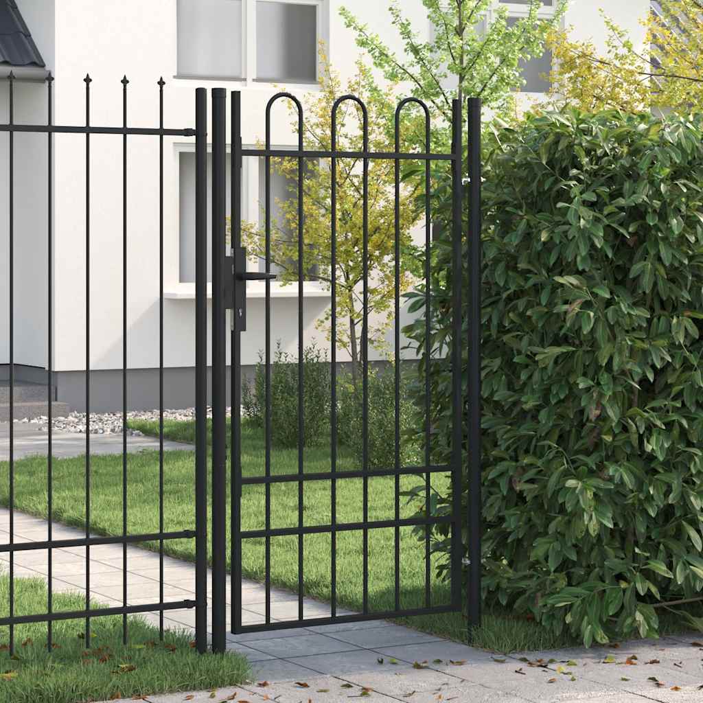 Fence Gate Single Door with Arched Top Steel 39.4"x68.9" Black