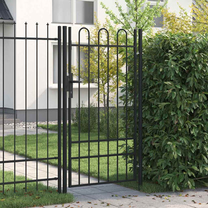 Fence Gate Single Door with Arched Top Steel 39.4"x68.9" Black