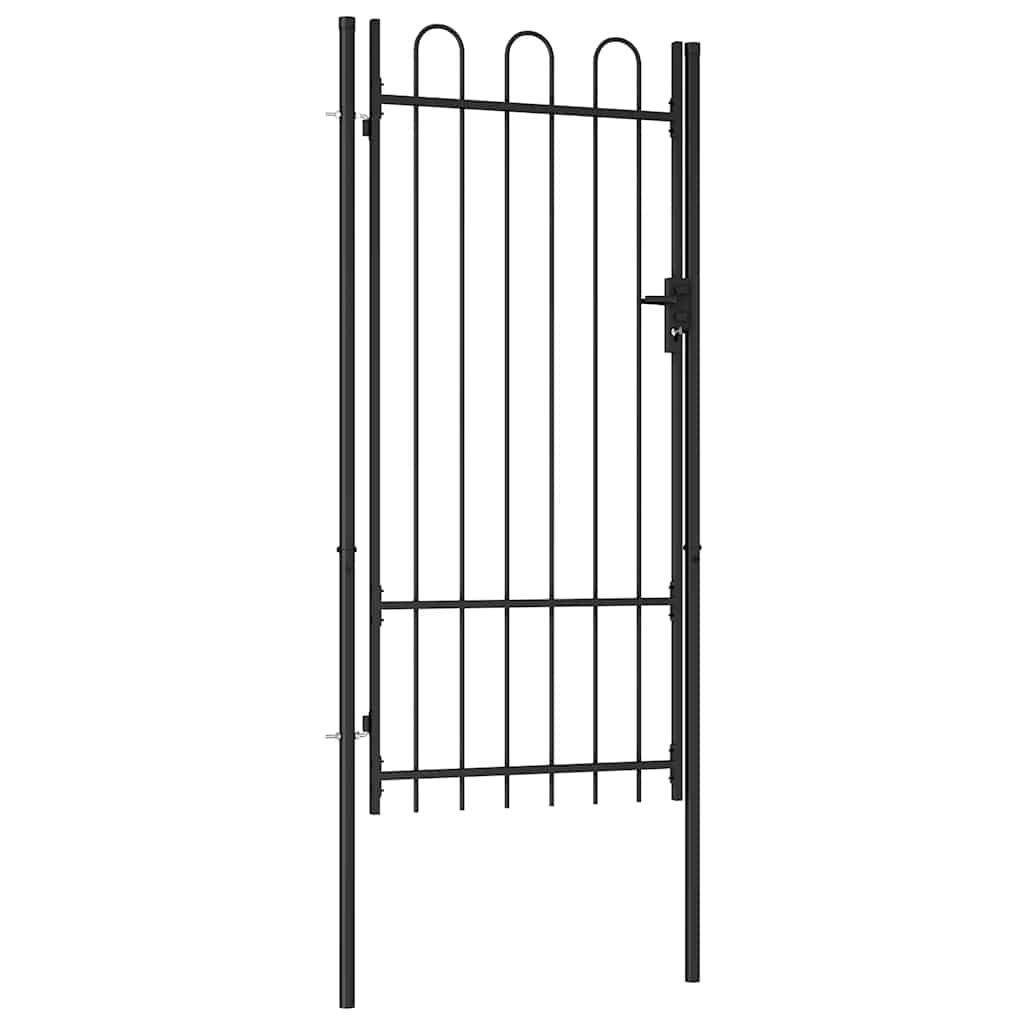 Fence Gate "BOXTEL" Single Door with Arched Top Steel 1x2 m Black