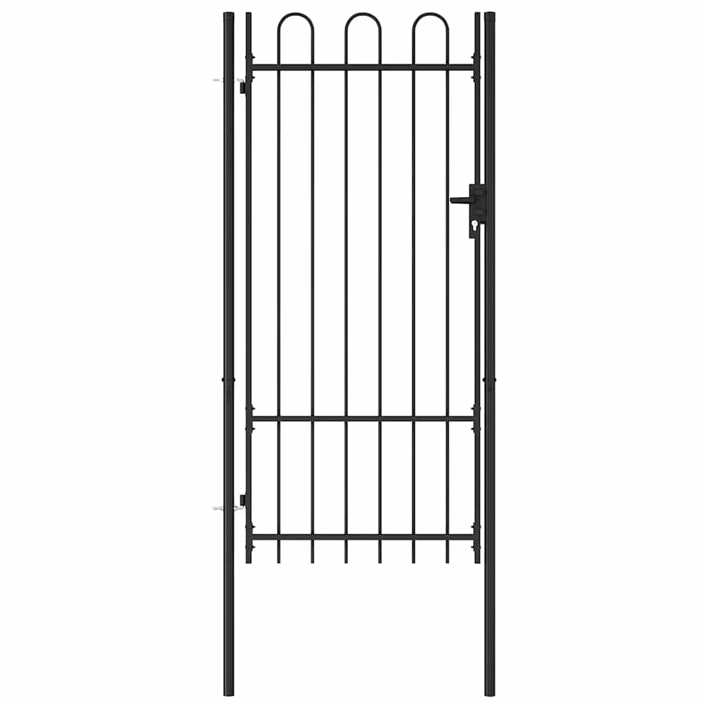 Fence Gate "BOXTEL" Single Door with Arched Top Steel 1x2 m Black