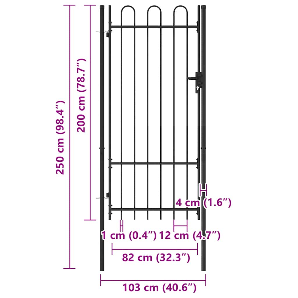 Fence Gate "BOXTEL" Single Door with Arched Top Steel 1x2 m Black