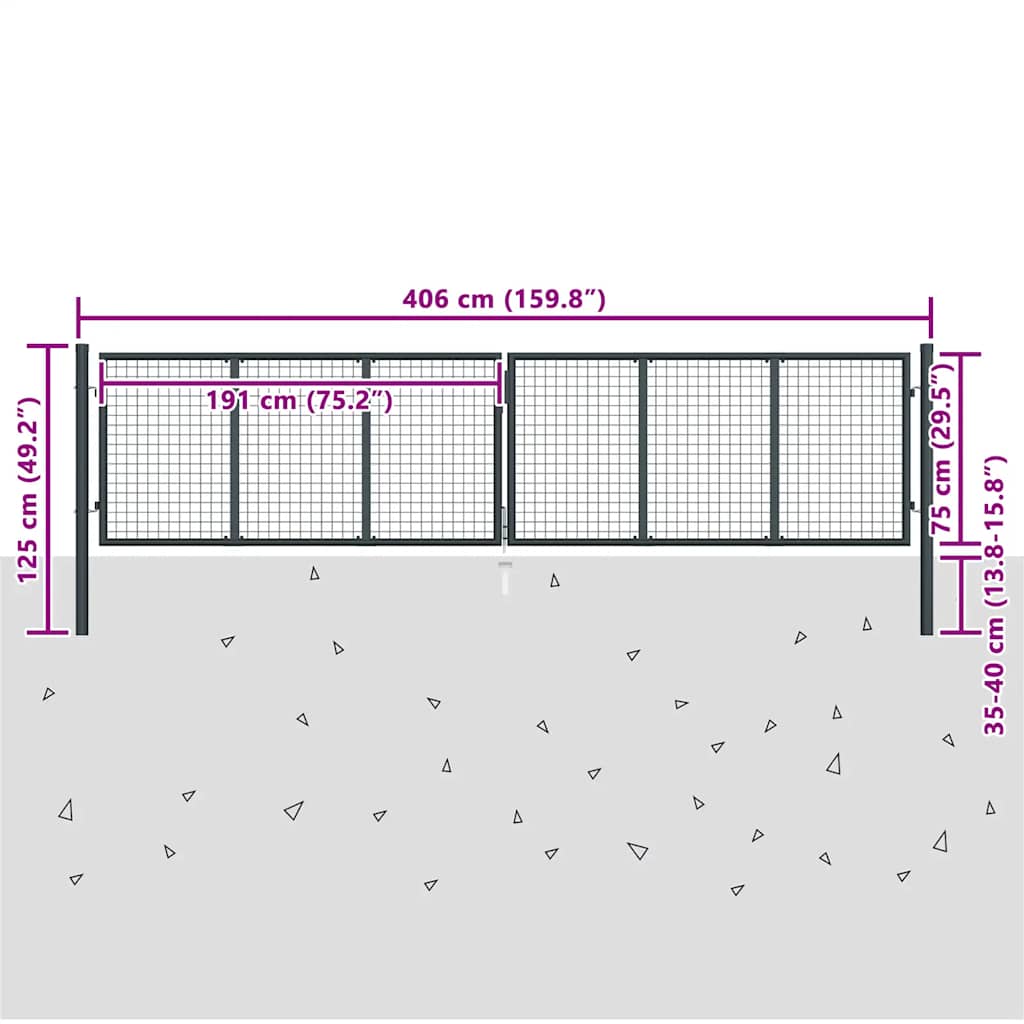 Mesh Garden Gate Galvanised Steel 400x75 cm Grey
