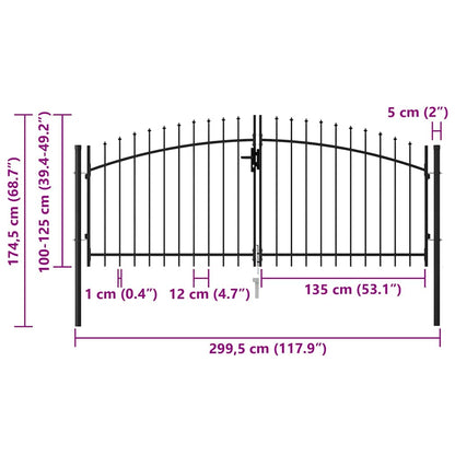 Fence Gate Woerden Double Door with Spike Top 299.5x174.5 cm