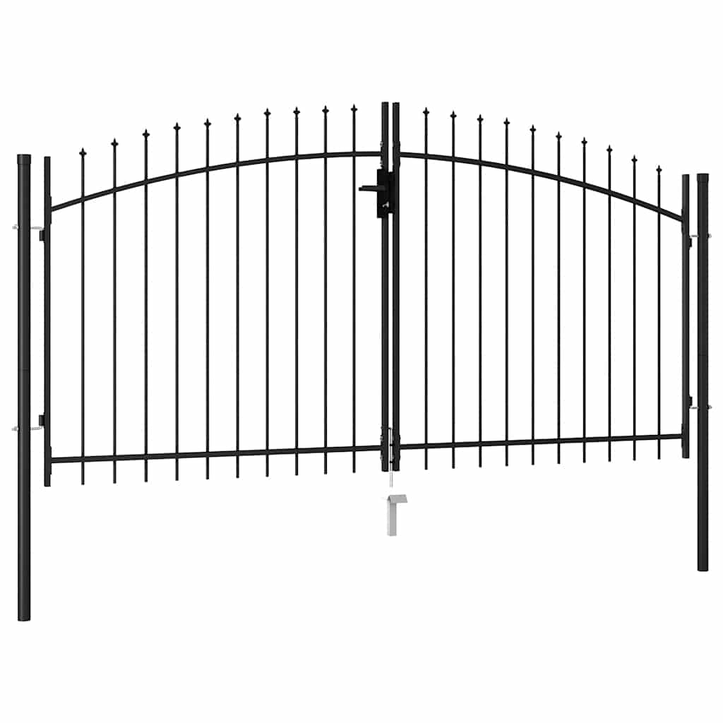 Fence Gate Double Door with Spike Top Steel 9.8'x4.9' Black