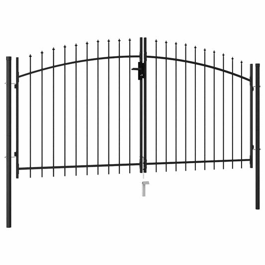 Fence Gate Double Door with Spike Top Steel 9.8'x4.9' Black