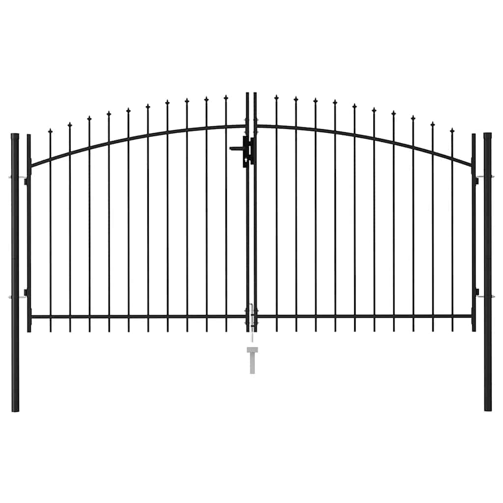 Fence Gate Double Door with Spike Top Steel 9.8'x4.9' Black