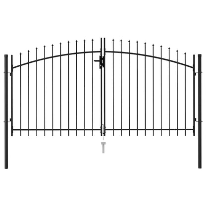 Fence Gate Double Door with Spike Top Steel 9.8'x4.9' Black