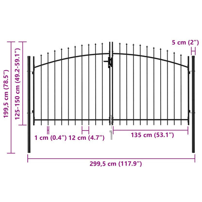 Fence Gate Double Door with Spike Top Steel 9.8'x4.9' Black