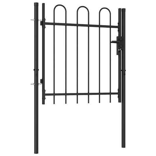 Fence Gate Single Door with Arched Top Steel 39.4"x39.4" Black