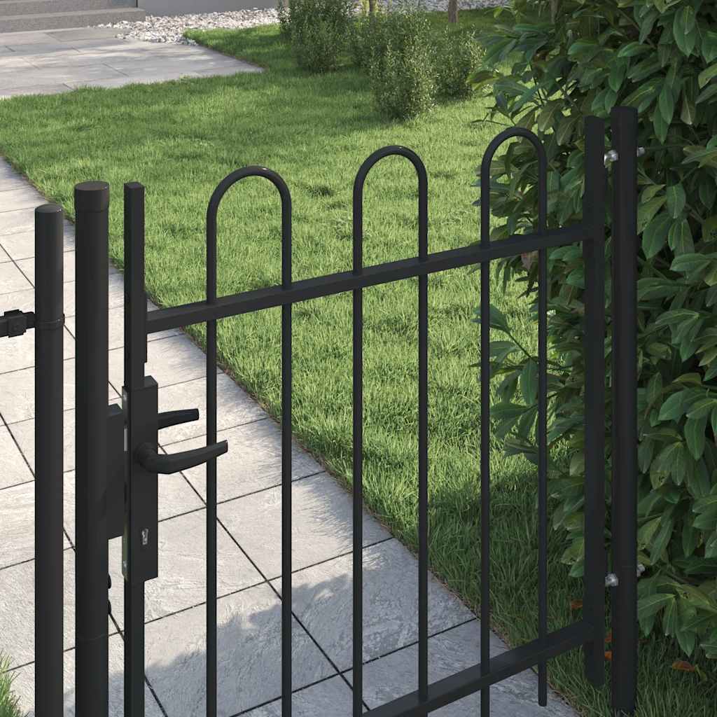 Fence Gate Single Door with Arched Top Steel 39.4"x39.4" Black