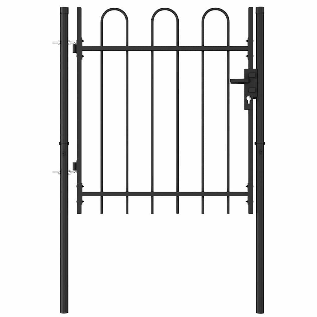 Fence Gate Single Door with Arched Top Steel 39.4"x39.4" Black