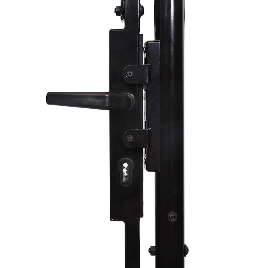 Fence Gate Single Door with Arched Top Steel 39.4"x39.4" Black
