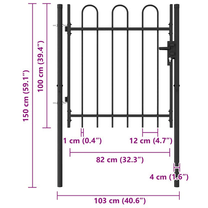 Fence Gate Single Door with Arched Top Steel 39.4"x39.4" Black
