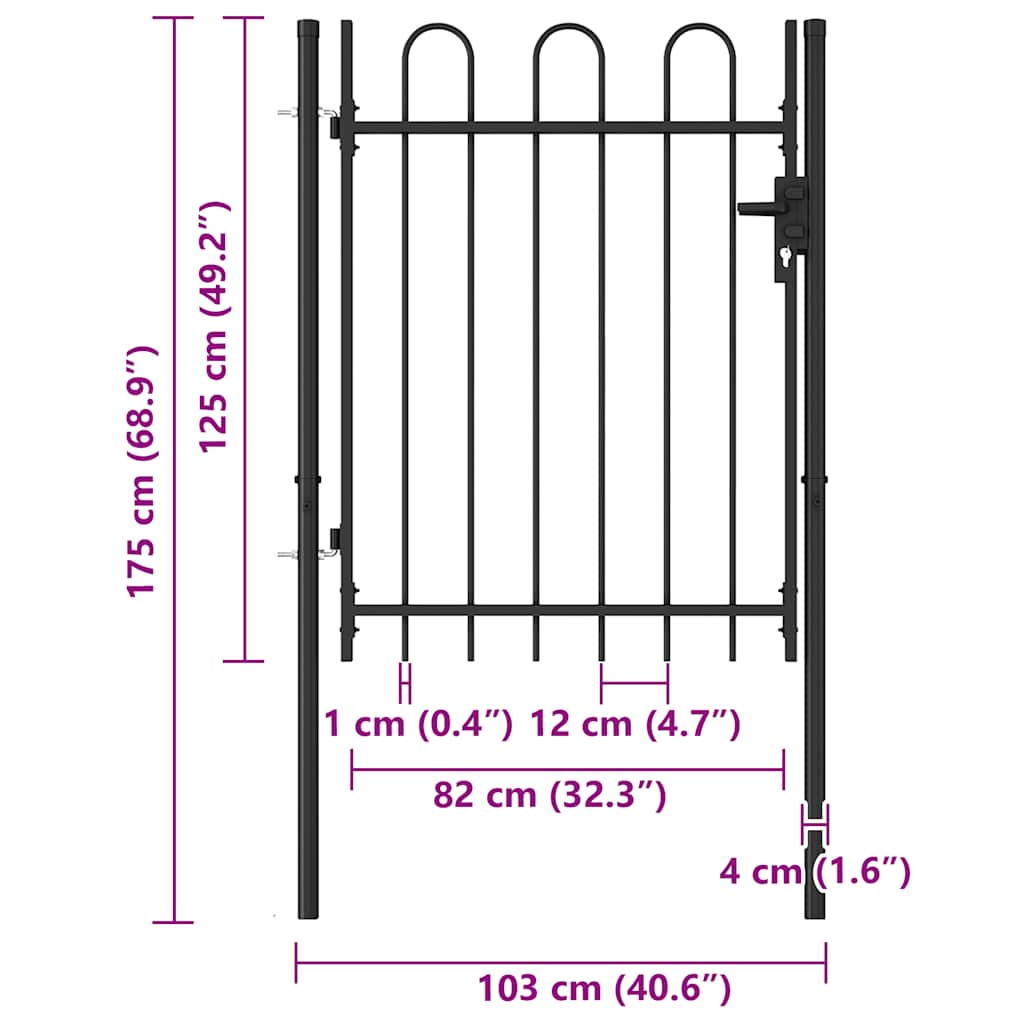 Fence Gate "BOXTEL" Single Door with Arched Top Steel 1x1,2 m Black