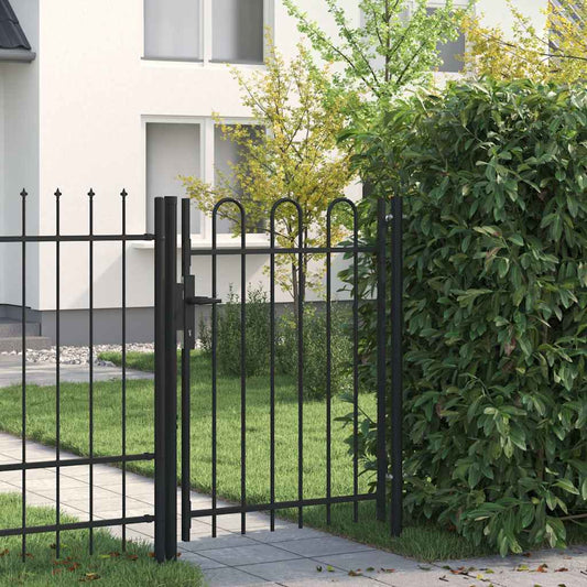 Fence Gate "BOXTEL" Single Door with Arched Top Steel 1x1,2 m Black