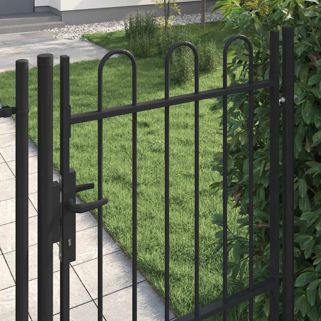 Fence Gate "BOXTEL" Single Door with Arched Top Steel 1x1,5 m Black