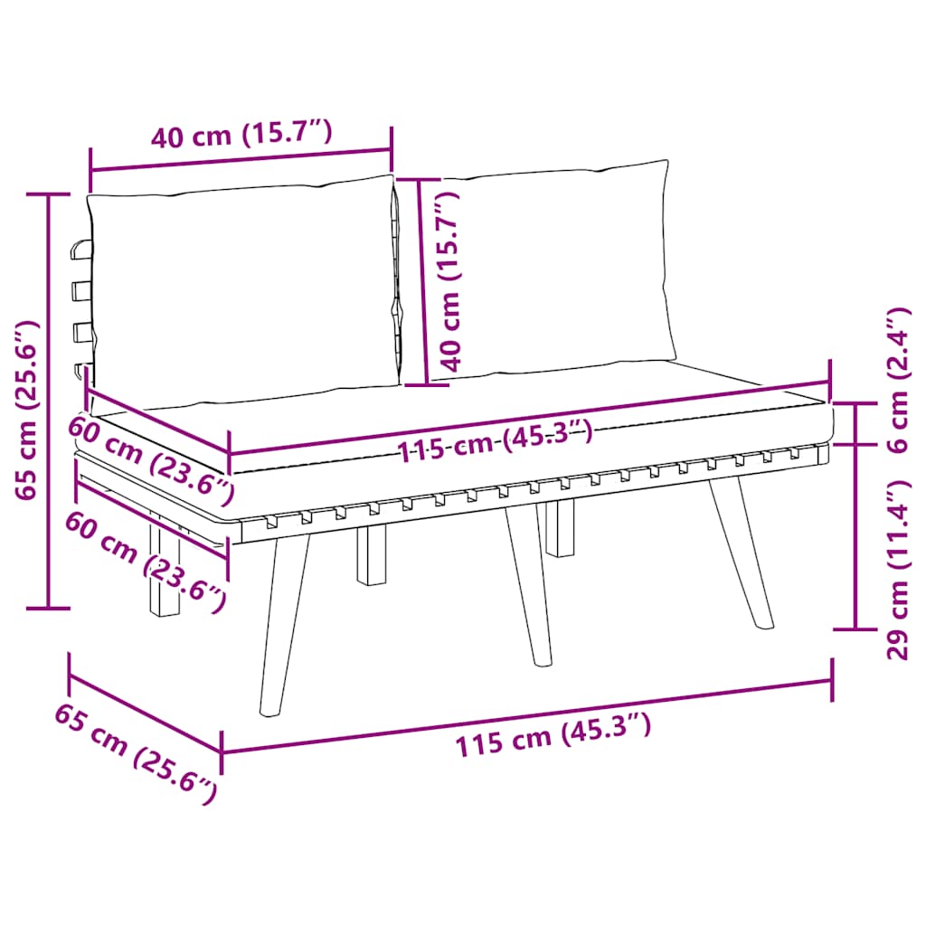Patio Bench with Cushions 45.3" Solid Acacia Wood