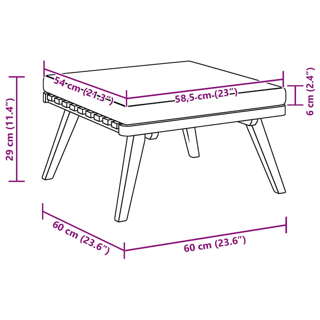 Patio Footstool with Cushion 23.6"x23.6"x11.4" Solid Acacia Wood