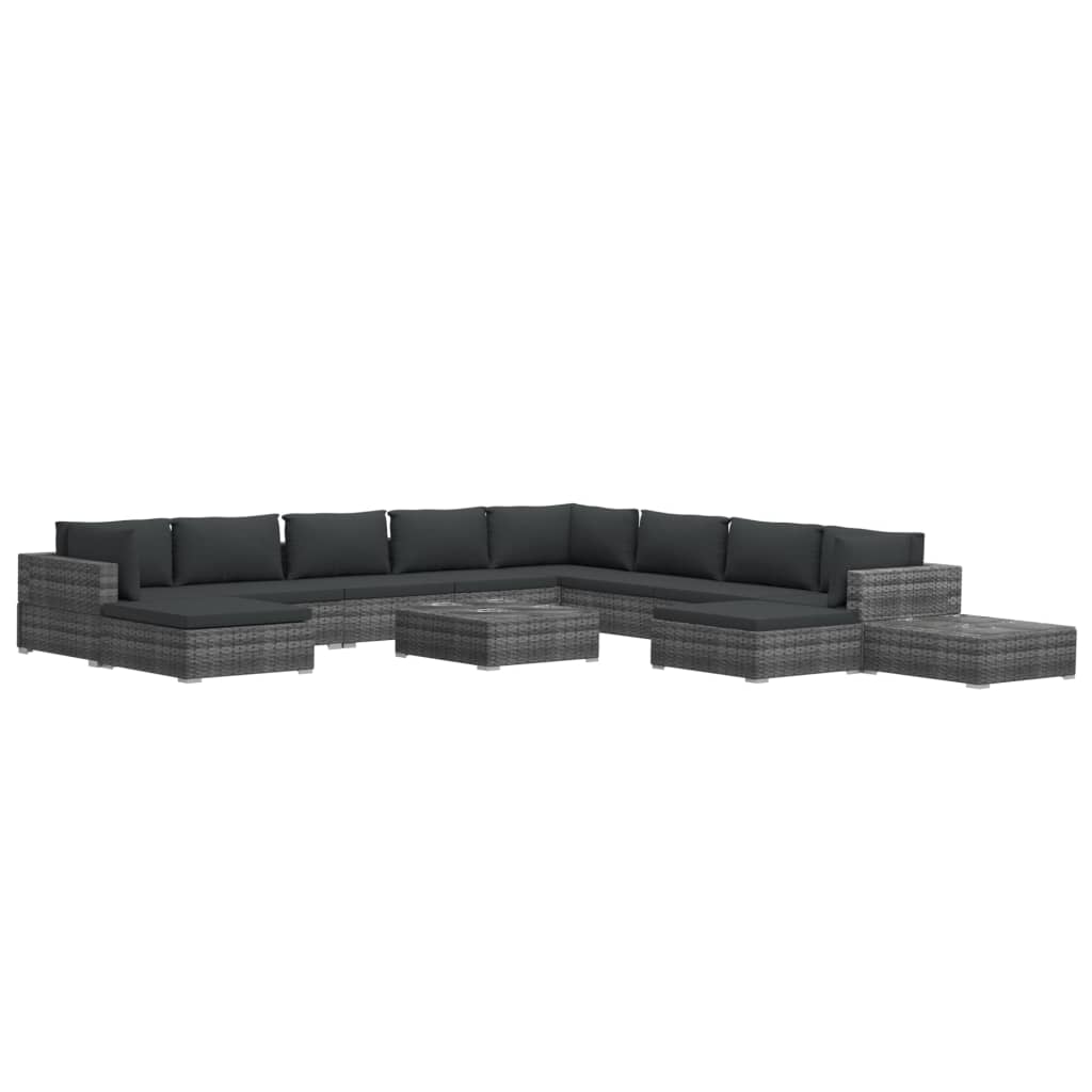 12 Piece Patio Lounge Set with Cushions Poly Rattan Gray