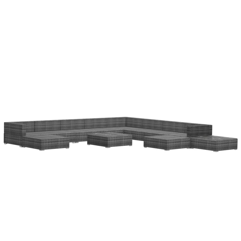 12 Piece Patio Lounge Set with Cushions Poly Rattan Gray