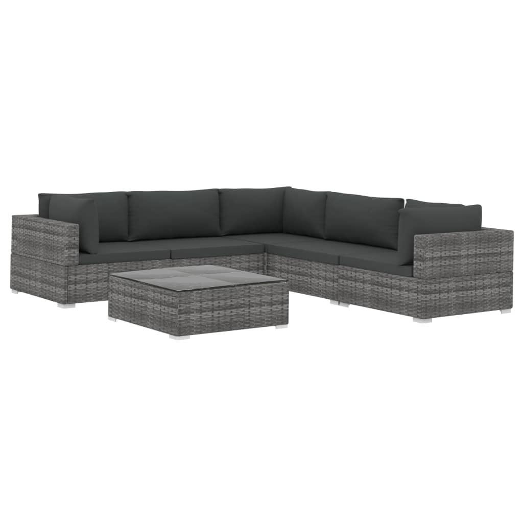 6 Piece Patio Lounge Set with Cushions Poly Rattan Gray