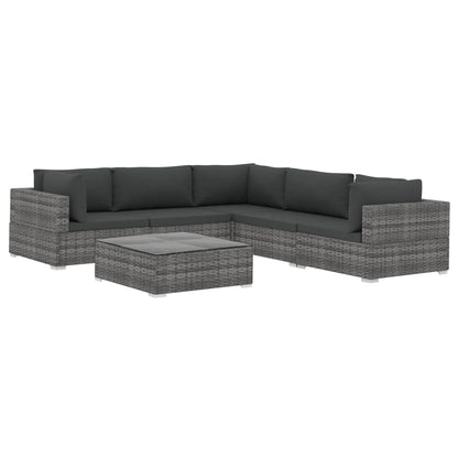6 Piece Patio Lounge Set with Cushions Poly Rattan Gray