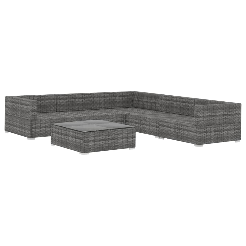 6 Piece Patio Lounge Set with Cushions Poly Rattan Gray