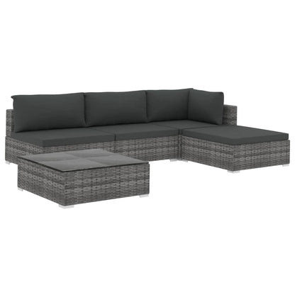 5 Piece Patio Lounge Set with Cushions Poly Rattan Gray