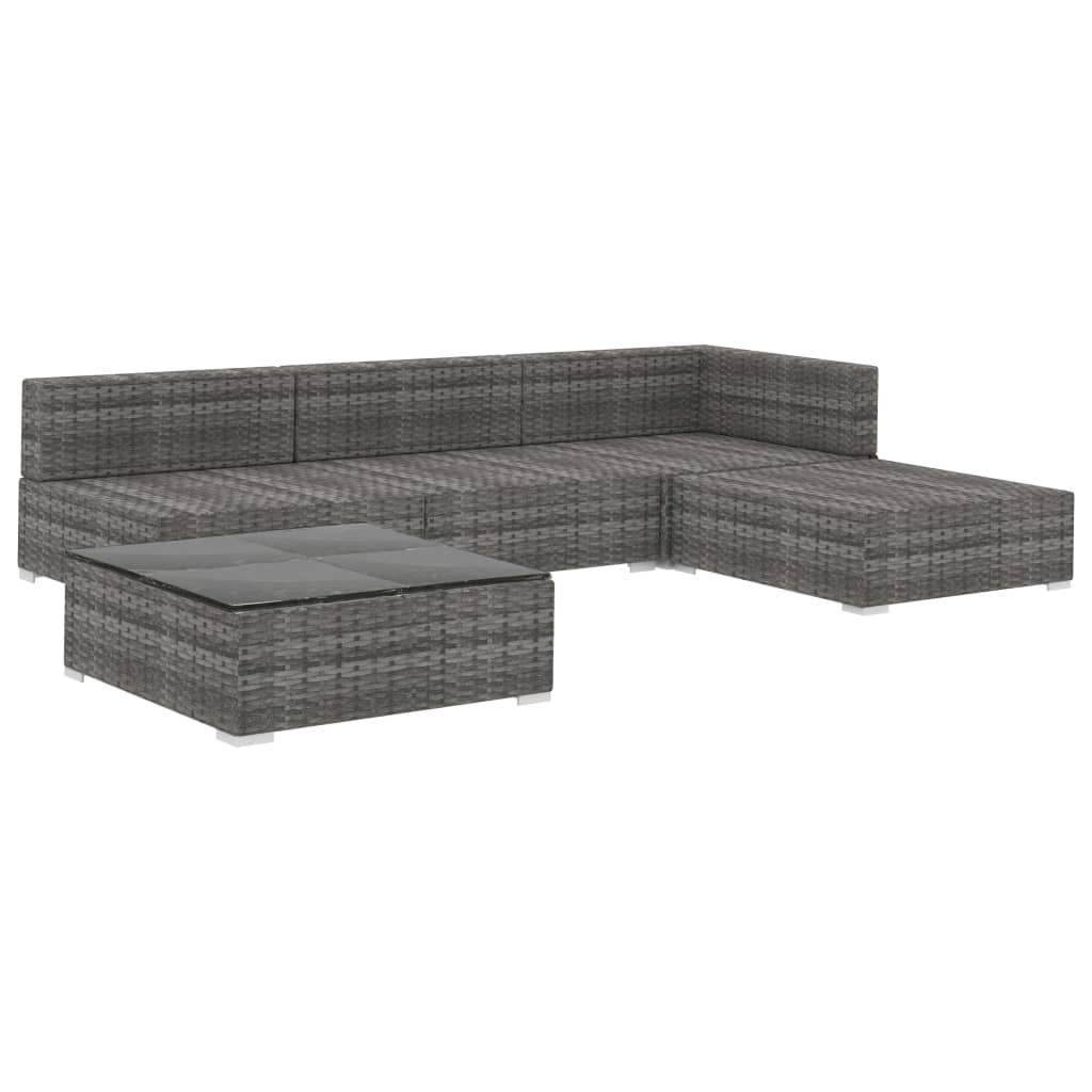 5 Piece Patio Lounge Set with Cushions Poly Rattan Gray