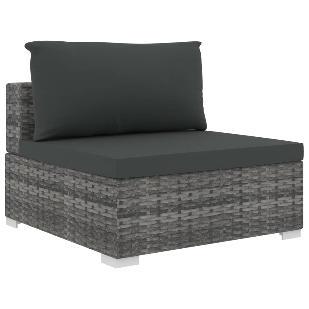 5 Piece Patio Lounge Set with Cushions Poly Rattan Gray