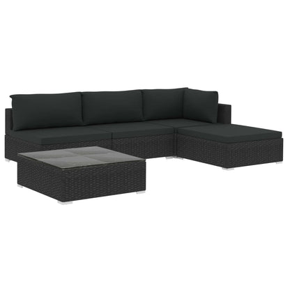 5 Piece Patio Lounge Set with Cushions Poly Rattan Black