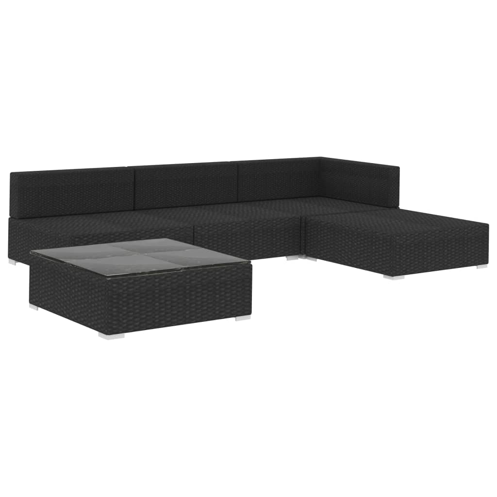 5 Piece Patio Lounge Set with Cushions Poly Rattan Black