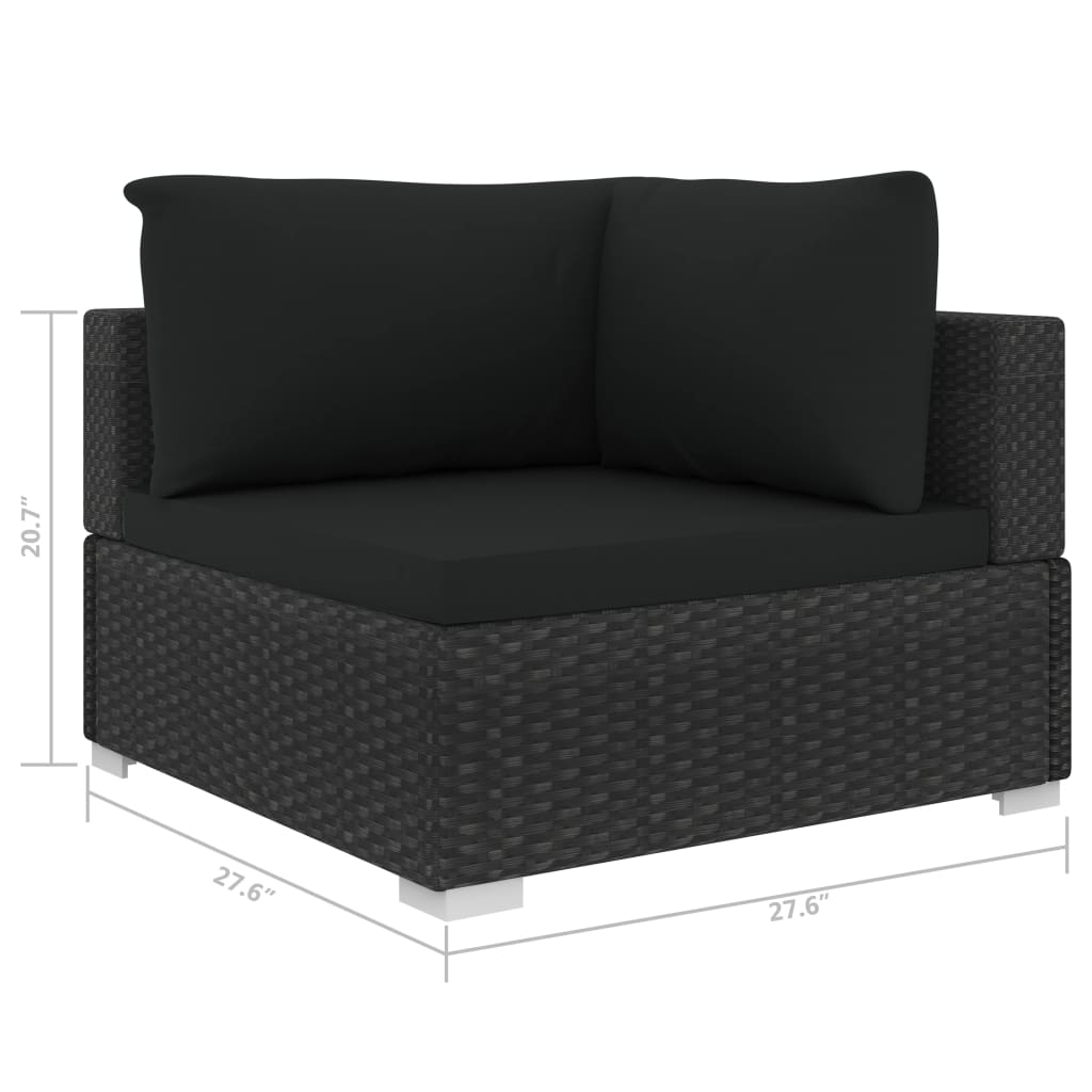 5 Piece Patio Lounge Set with Cushions Poly Rattan Black