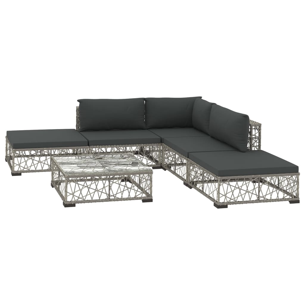 6 Piece Patio Lounge Set with Cushions Poly Rattan Gray