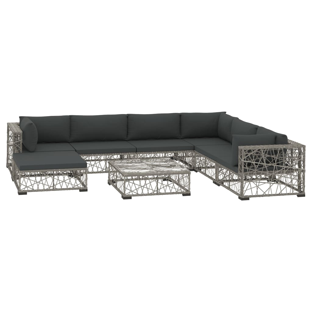 8 Piece Patio Lounge Set with Cushions Poly Rattan Gray