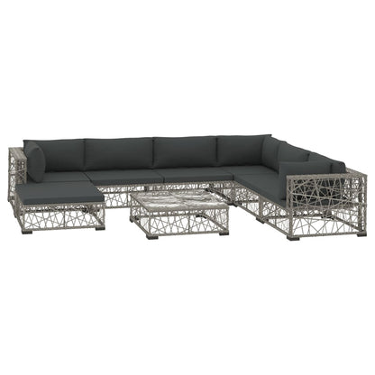 8 Piece Patio Lounge Set with Cushions Poly Rattan Gray