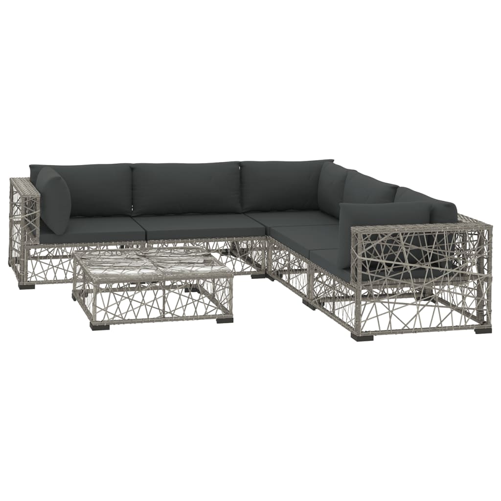 6 Piece Patio Lounge Set with Cushions Poly Rattan Gray