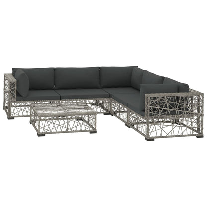 6 Piece Patio Lounge Set with Cushions Poly Rattan Gray