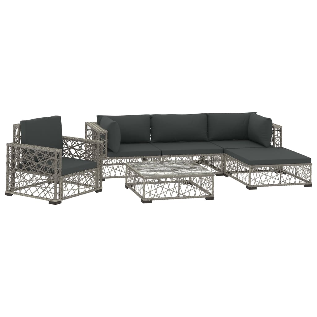 6 Piece Patio Lounge Set with Cushions Poly Rattan Gray