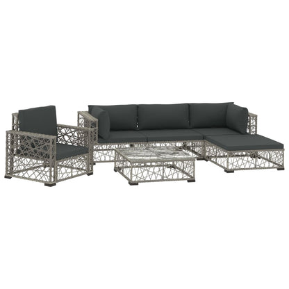 6 Piece Patio Lounge Set with Cushions Poly Rattan Gray
