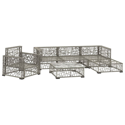 6 Piece Patio Lounge Set with Cushions Poly Rattan Gray
