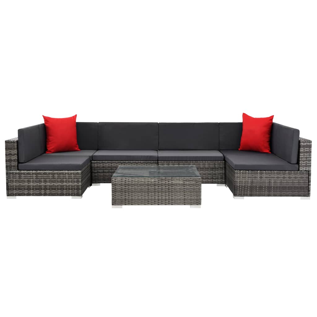 7 Piece Patio Lounge Set with Cushions Poly Rattan Gray