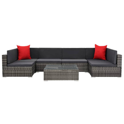 7 Piece Patio Lounge Set with Cushions Poly Rattan Gray