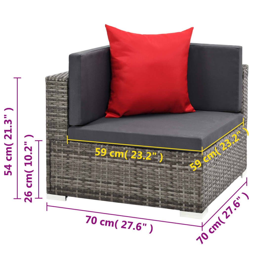 7 Piece Patio Lounge Set with Cushions Poly Rattan Gray