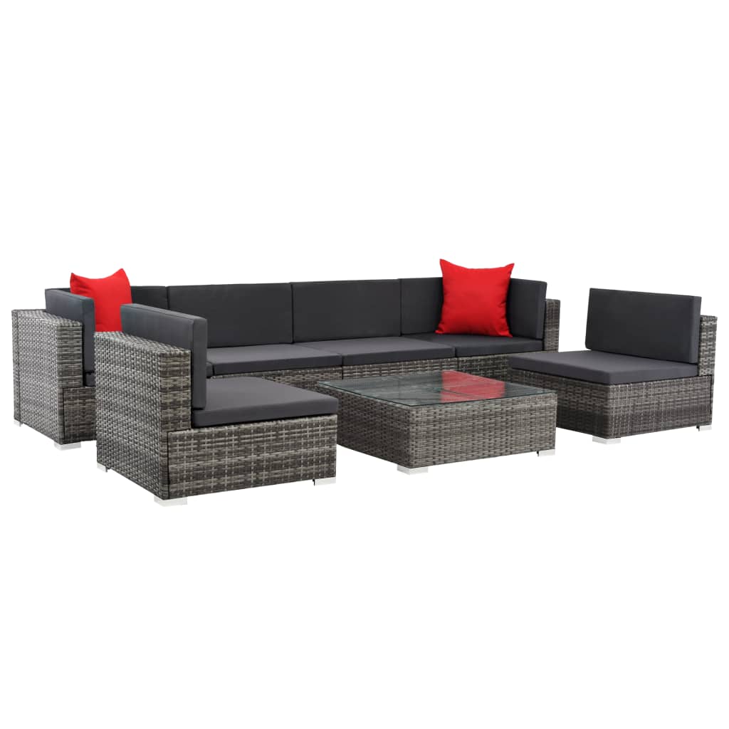 7 Piece Patio Lounge Set with Cushions Poly Rattan Gray