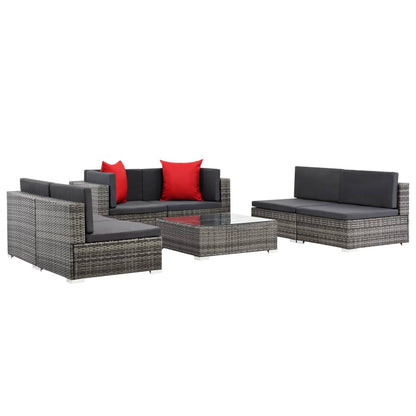 7 Piece Patio Lounge Set with Cushions Poly Rattan Gray
