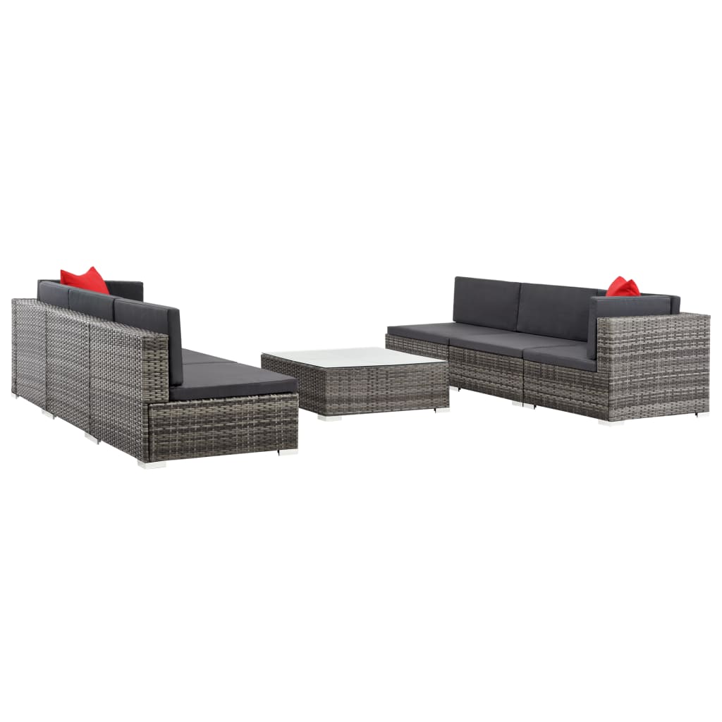 7 Piece Patio Lounge Set with Cushions Poly Rattan Gray
