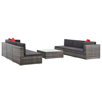 7 Piece Patio Lounge Set with Cushions Poly Rattan Gray